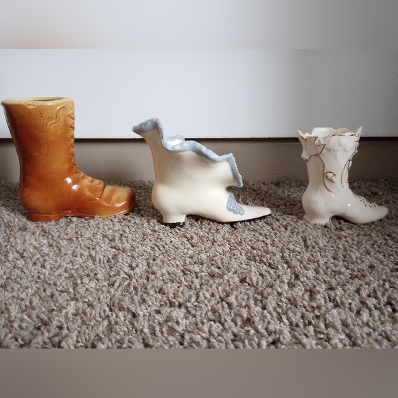 Set of 3 Vintage Shoe/Boot Vases Vintage 60s 70s Flower Vase Cottagecore - Picture 4 of 10